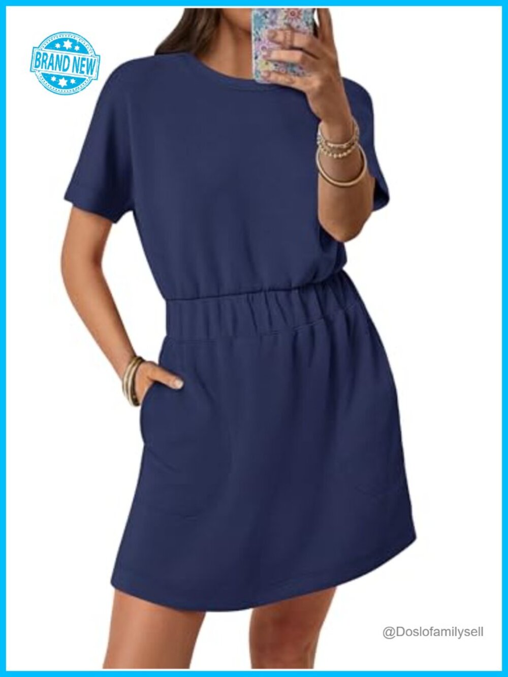 Wrinkle Free Short Sleeve Mini T Shirt Dress Casual Round Neck Women